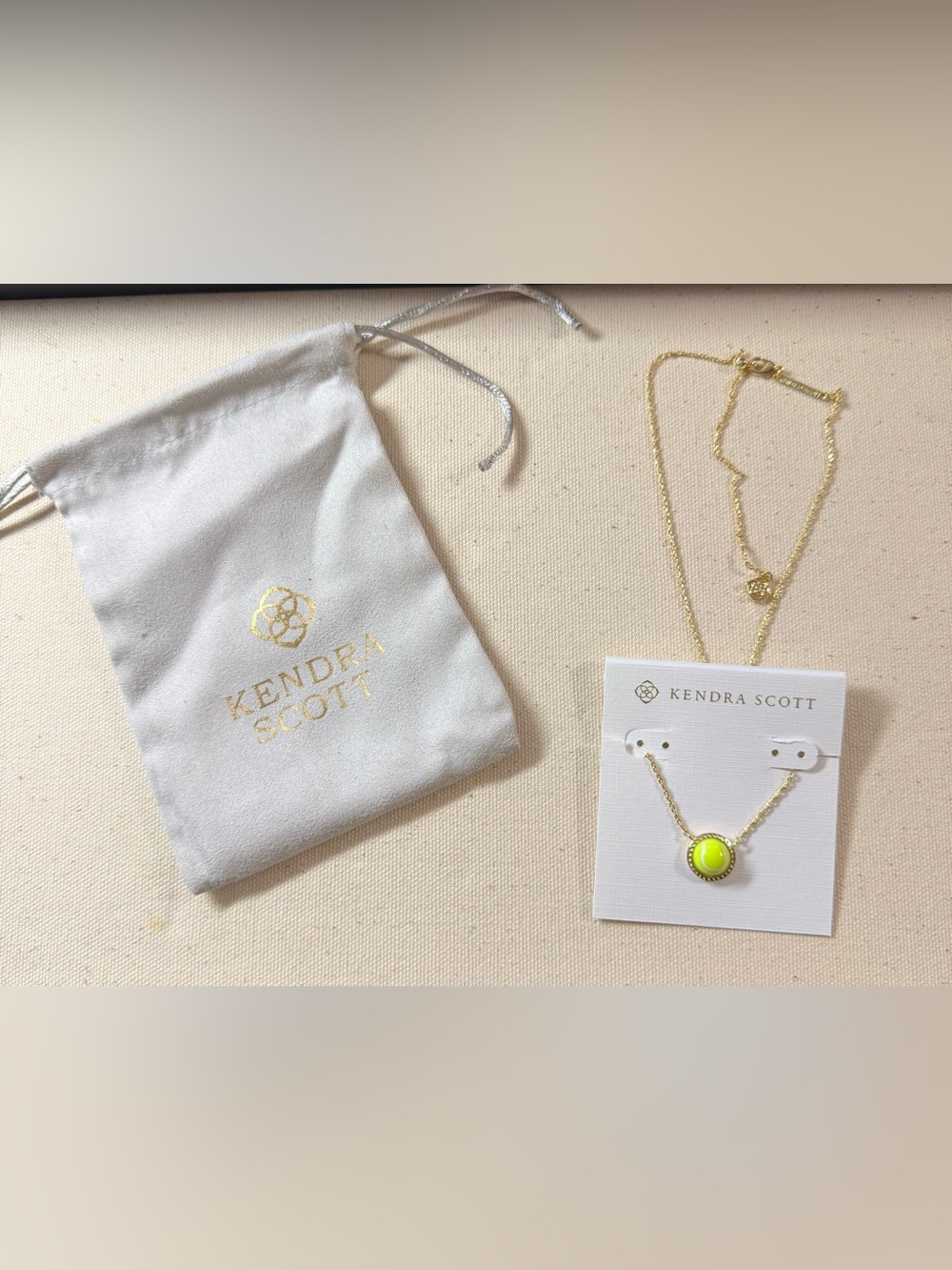 Kendra Scott Gold Necklace with Neon Yellow Stone Tennis Ball
